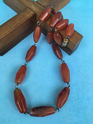 Collier Vintage En Perles D'agate Et Cornaline Véritables - Pierre Naturelle, Occasion