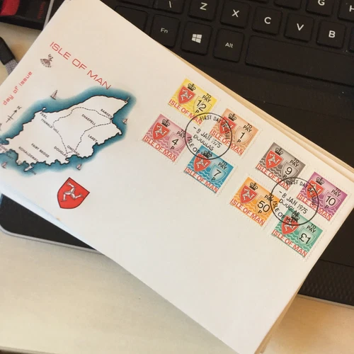 Isle of Man Mercury First Day Cover FDC To Pay Postage Due 1975 1/2p to £1 U/A