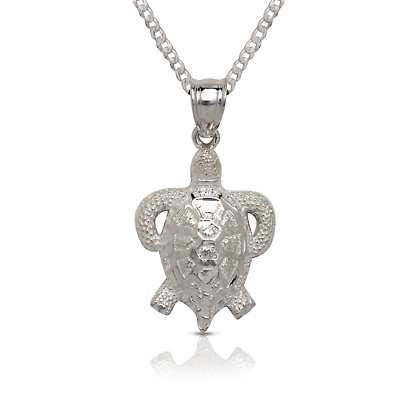 NEW .925 Sterling Silver Sea Turtle Pendant w. Cuban Chain Set | eBay