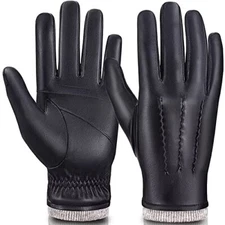 Mens Leather Gloves Touchscreen Texting, Winter Gloves Men Warm Thermal Wool Top