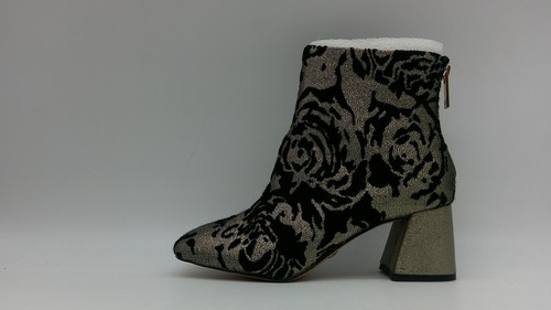 Nanette Lepore Rose Pewter Black Floral Fabric Ankle Boots Size 6 M Block Heels - Picture 5 of 10