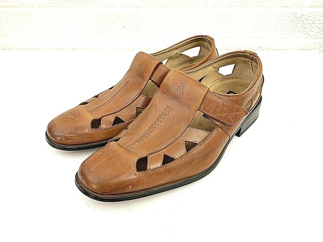 Stacy Adams Brown Leather Fisherman Sandal Woven Strap Buckle Casual Men Size 9 | eBay