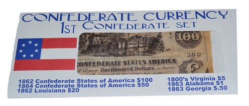 American Civil War ACW komplett 8 x Konföderierte Replik Währung Banknoten Neu - Bild 5 von 8