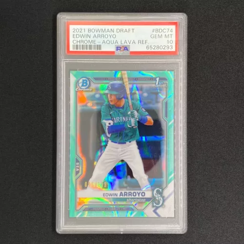 2021 Bowman Draft Edwin Arroyo 1st Chrome /199 Aqua Lava Refractor PSA 10 Reds