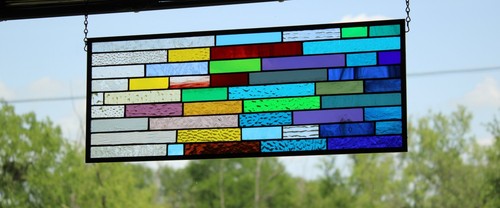Geometric vibrant colors Stained Glass Panel, Window Hanging, Sidelight,Transom - Picture 7 of 10