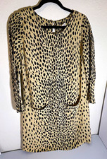 J.CREW Beige Black Animal Print Shift Short Dress Pockets Lined 3/4 Sleeve 2