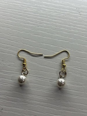 Dainty White Pearl Drop Earrings   Gold Tone   Classic Everyday Jewelry