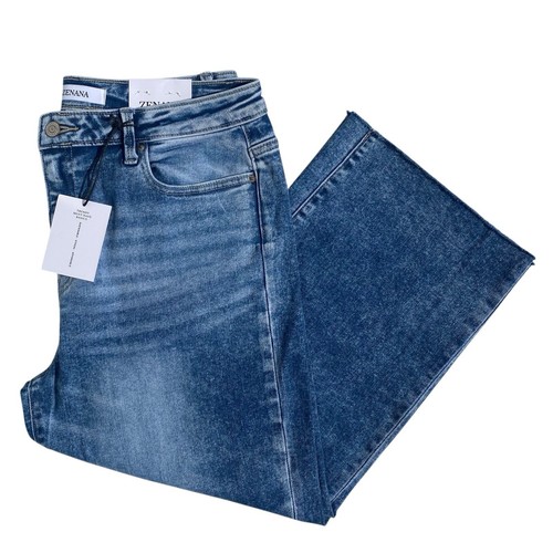 Zenana Maia High Rise Kick Crop Flare Raw Hem Stretch Denim Jeans Women’s 31 - Picture 8 of 8