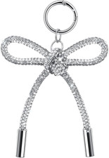 Silver Bow Rhinestone Keychain Accessories - Cute Ribbon Bowknot Pendant Bag/B