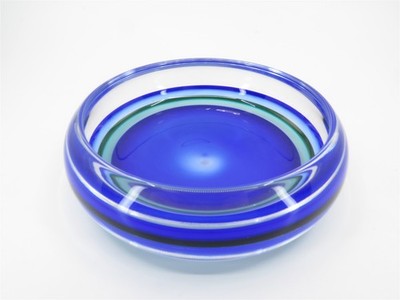 Vintage Orrefors Glass Bowl Blue 4130-329 Nils Landgberg Sweden 6.25'' Diameter