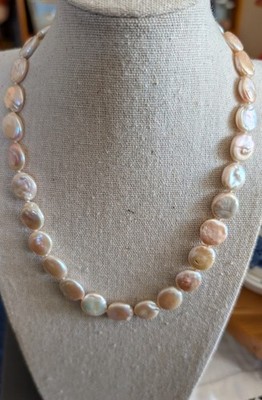 Pearl Necklace Freshwater 12mm Coin Knotted 16'' Toggle Clasp