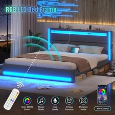 King Queen Adjustable Bed Frame Headboard Light with Type-C USB Charging Station