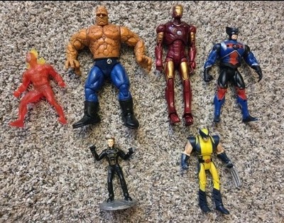 Marvel Toy Lot Iron Man Wolverine Human Tourch and The Thing Action Figures