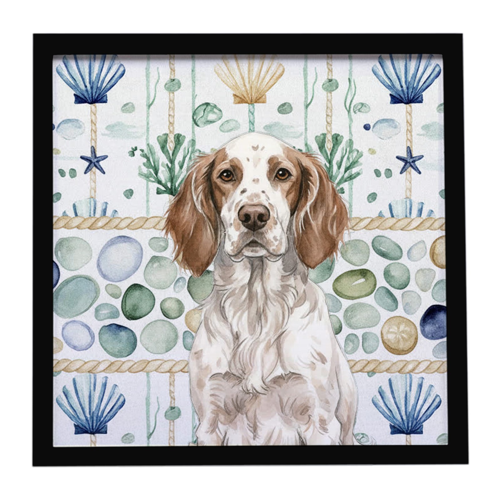 Liver Belton English Setter Coastal Sea Glass Framed Metal Print WDK7029MFP88