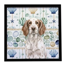 Liver Belton English Setter Coastal Sea Glass Framed Metal Print WDK7029MFP88