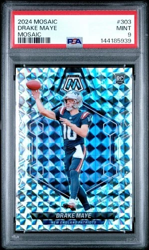 2024 PANINI MOSAIC #303 DRAKE MAYE MOSAIC PATRIOTS MINT PSA 9