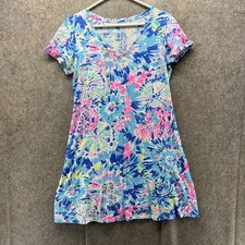 Lilly Pulitzer Dress Womens Small Multicolor Floral V Neck T Shirt Dress Swing