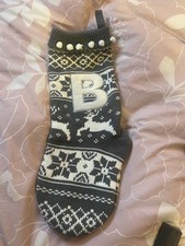 Matalan Knitted Fairisle Christmas Stocking Letter/Initial B Grey White