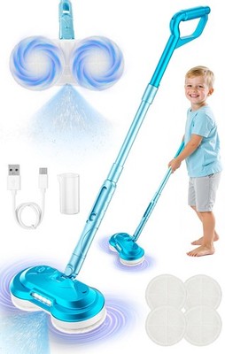 Spray Spin Mop Toy, Rechargeable Cordless Mop W/ LED Headlight & Water Spraye...