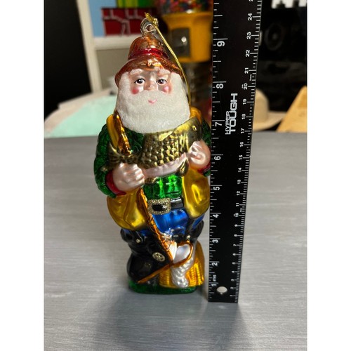 Fischer mundgeblasen Glas Weihnachtsschmuck groß 10" Urlaub Barsch Angeln Weihnachtsmann - Bild 2 von 9