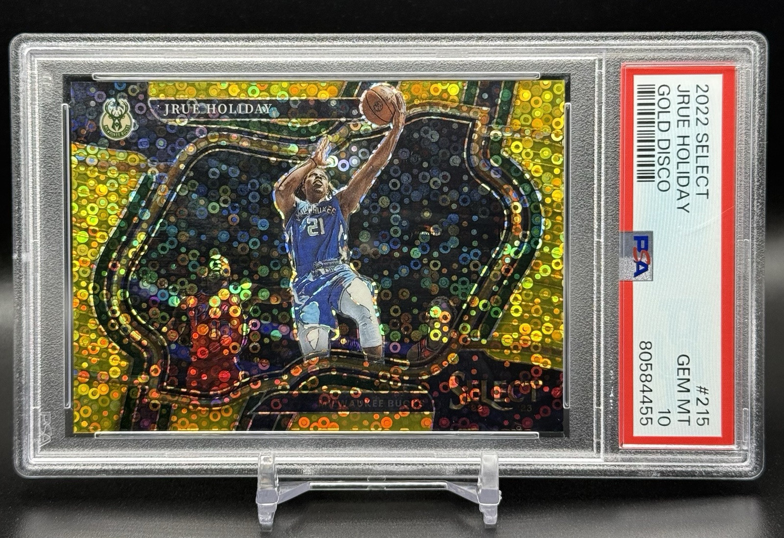 2022-23 Panini Select Jrue Holiday # 5/10 Gold Disco Prizm PSA 10 Courtside #215