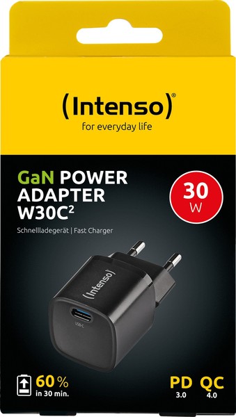 Intenso Ladeadapter „W30C² Gan“ – 30 W USB-C Power Delivery, Schwarz (Retail-Bli-image