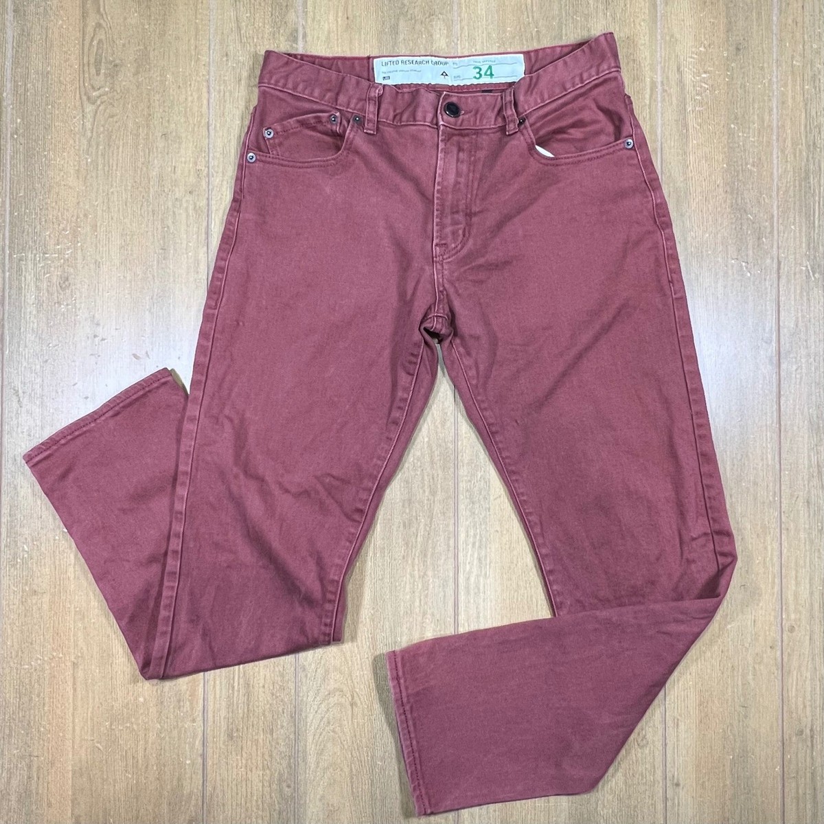 LRG Lifted Research Group True Tapered Pants Burgundy Wine Mens 34 Streetwear
