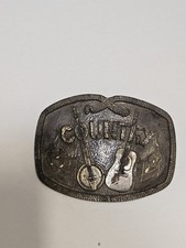 Country Music Guitar Banjo Indiana Metal Craft Vtg 70s Belt Buckle, 4180