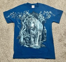Vintage Natural Wonders Tiger T-Shirt Blue Men’s Size Medium USA Made Nature