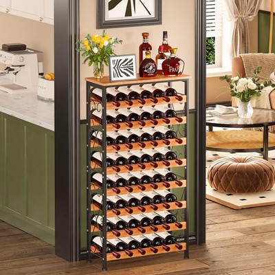 48 Bottles Wine Rack Freestanding Floor with Wood Top, 8 Tier Wine