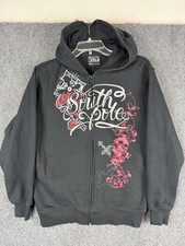 Y2k Southpole Skulls Full Zip Black Hoodie Jacket size YOUTH Large 18-20 