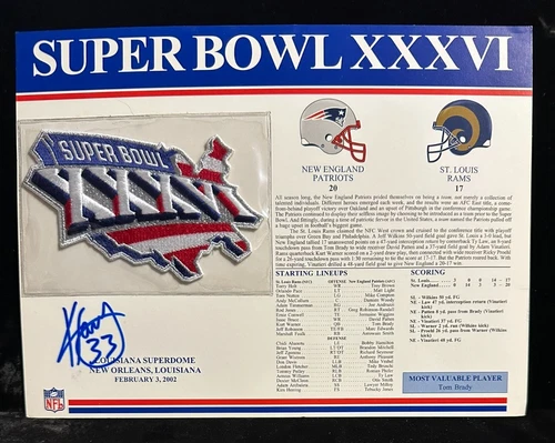 Kevin Faulk Signed 9x12 Willabee & Ward Super Bowl XXXVI Patch Card Patriots