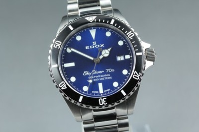 [Box Paper] EDOX SkyDiver 70s 80112-3NM-BUI Date Automatic Swiss Made Mens Watch