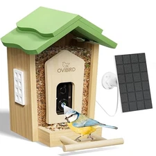 Wooden Smart Bird Feeder with Camera, 1080P HD Video Bird Feeders with Solar 
