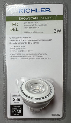 Kichler Model # 12202 MR16 LED 3W 3000K GU5.3 12V Landscape LED Bulb