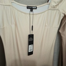 Fashion Nova Charlotte Ombre Maxi Dress Brown Combo Square Neck Long Sleeve M
