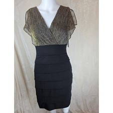 Black Gold Shimmer Tiered Ruffle V Neck Party Dress Size 4 by InFocus Studio