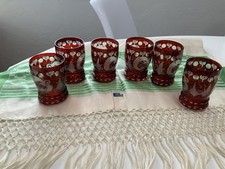 Set Of Six Chezk Ruby To Clear Glasses
