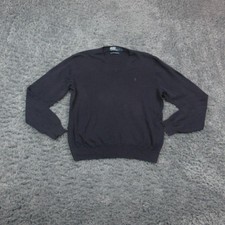Polo Ralph Lauren Sweater Mens Large Blue Pima Cotton V Neck Knit Pullover