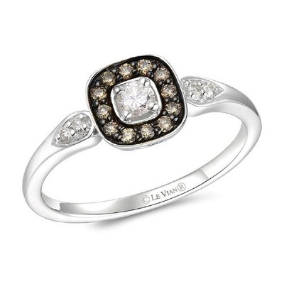 Le Vian 14K White Gold Promise Ring Halo Pavé Chocolate White Diamonds - Size 8