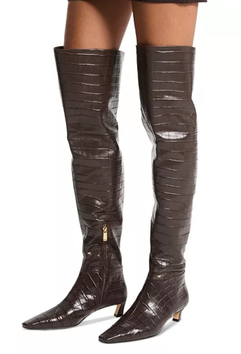 Michael Kors Cosmo Kitten Boots Croc-Embossed Leather Over