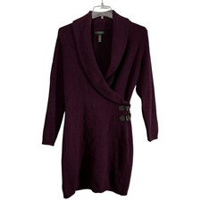Lauren Ralph Lauren Sweater Dress Womens Large Purple Wrap Buckle 3/4 Sleeve