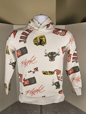 Jordan Brand Youth Medium Hoodie All Over Print Bulls 23 Flight White