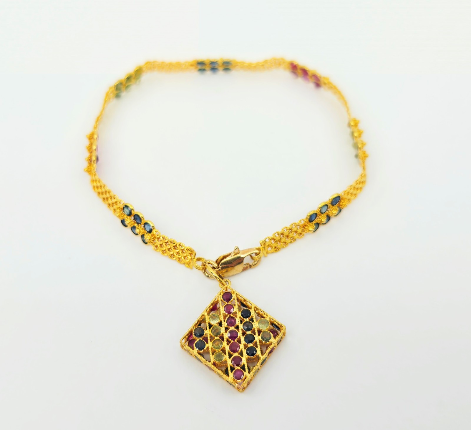 Unique 20K Solid Yellow Gold Multi Colored Gemsto… - image 5