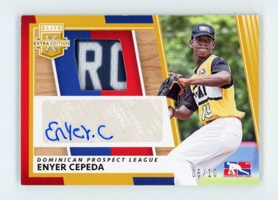 ENYER CEPEDA GOLD AUTO GAME USED SICK! PATCH /10 2022 Panini Elite Extra Edition