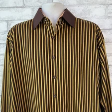 Steven Land Shirt Mens 17 34/35 Orange Brown Loud Big Collar French Cuff EUC