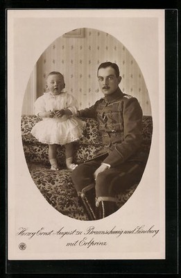 Postcard Ernst August Duke of Brunswick and Lüneburg with Hereditary Prince 