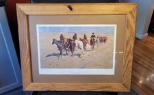 1970&rsquo;s FREDERIC REMINGTON Western Art PRINT - OAK FRAME - BEVERLY HILLS GALLERY!
