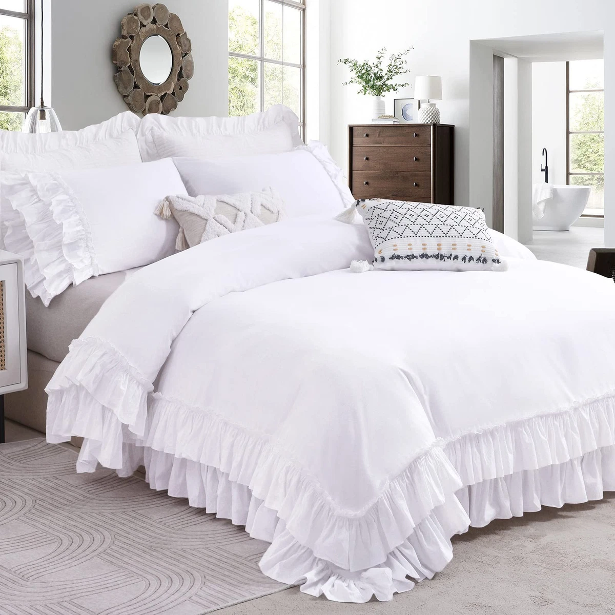 Set Copripiumino Matrimoniale Shabby Chic Nero Con Volant - Microfibra Morbida - 2