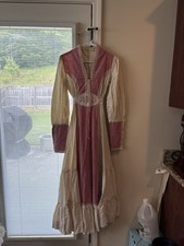 Gunne Sax 70s Prairie Pink/Beige Lace Trim Maxi Dress, Long Sleeve Cotton, Sz 11